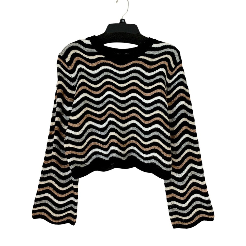 NWT Love Knits NYC Wavy Knit Sweater Black/Brown Flared Sleeve - Size Medium